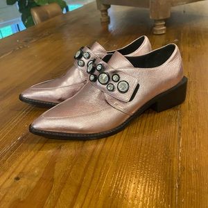 Kat Maconie pink loafer flats dress shoes metallic with gemstones